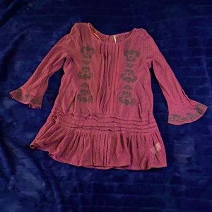 FREE PEOPLE. PLUM COLOR W/BLACK ACCENT. SHEER TOP